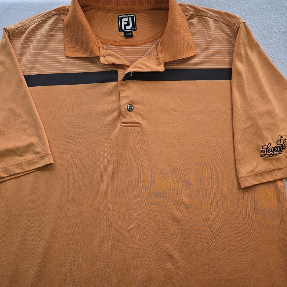 FootJoy FJ Golf Polo Shirt Mens L Large Orange Striped‎ Performance Athletic Fit